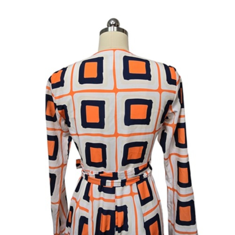 Hutch Wrap Maxi Dress Womens XS White Orange Geometric Long Sleeve Belted V Neck - Picture 8 of 12